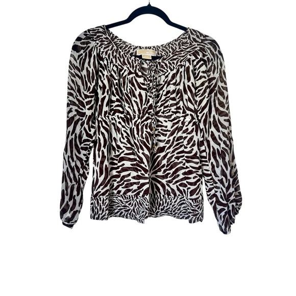 Micheal Micheal Kors Long Sleeve Blouse Sheer Zebra Print Size Small Silk - Picture 1 of 9